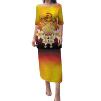 Tahiti Heiva Festival Puletasi Tahitian Vahine Plumeria Flowers LT05 Long Dress Yellow - Polynesian Pride