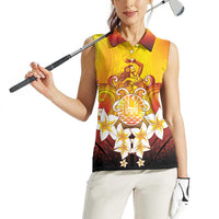 Tahiti Heiva Festival Women Sleeveless Polo Shirt Tahitian Vahine Plumeria Flowers LT05 - Polynesian Pride