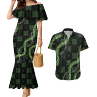 Hawaiian Quilt Couples Matching Mermaid Dress and Hawaiian Shirt Pele Hair Hinahina Lei Black Version LT05 Black - Polynesian Pride