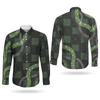 Hawaiian Quilt Couples Matching Off The Shoulder Long Sleeve Dress and Long Sleeve Button Shirt Pele Hair Hinahina Lei Black Version LT05 - Polynesian Pride