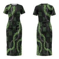 Hawaiian Quilt Couples Matching Short Sleeve Bodycon Dress and Long Sleeve Button Shirt Pele Hair Hinahina Lei Black Version LT05 - Polynesian Pride