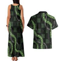 Hawaiian Quilt Couples Matching Tank Maxi Dress and Hawaiian Shirt Pele Hair Hinahina Lei Black Version LT05 - Polynesian Pride