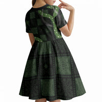 Hawaiian Quilt Kid Short Sleeve Dress Pele Hair Hinahina Lei Black Version LT05 - Polynesian Pride
