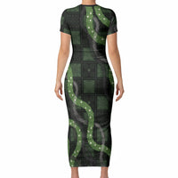 Hawaiian Quilt Short Sleeve Bodycon Dress Pele Hair Hinahina Lei Black Version LT05 - Polynesian Pride
