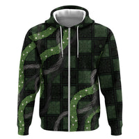 Hawaiian Quilt Zip Hoodie Pele Hair Hinahina Lei Black Version