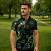 Hawaiian Quilt Zipper Polo Shirt Pele Hair Hinahina Lei Black Version