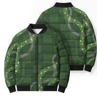Hawaiian Quilt Bomber Puffer Jacket Pele Hair Hinahina Lei Green Version