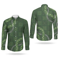 Hawaiian Quilt Couples Matching Off Shoulder Maxi Dress and Long Sleeve Button Shirt Pele Hair Hinahina Lei Green Version LT05 - Polynesian Pride