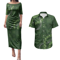 Hawaiian Quilt Couples Matching Puletasi and Hawaiian Shirt Pele Hair Hinahina Lei Green Version LT05 Green - Polynesian Pride