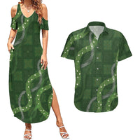 Hawaiian Quilt Couples Matching Summer Maxi Dress and Hawaiian Shirt Pele Hair Hinahina Lei Green Version LT05 Green - Polynesian Pride