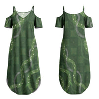 Hawaiian Quilt Couples Matching Summer Maxi Dress and Long Sleeve Button Shirt Pele Hair Hinahina Lei Green Version LT05 - Polynesian Pride
