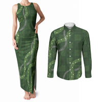Hawaiian Quilt Couples Matching Tank Maxi Dress and Long Sleeve Button Shirt Pele Hair Hinahina Lei Green Version LT05 Green - Polynesian Pride