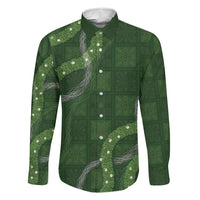 Hawaiian Quilt Family Matching Off Shoulder Maxi Dress and Hawaiian Shirt Pele Hair Hinahina Lei Green Version LT05 Dad's Shirt - Long Sleeve Green - Polynesian Pride