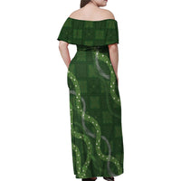 Hawaiian Quilt Family Matching Off Shoulder Maxi Dress and Hawaiian Shirt Pele Hair Hinahina Lei Green Version LT05 - Polynesian Pride