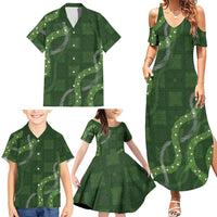 Hawaiian Quilt Family Matching Summer Maxi Dress and Hawaiian Shirt Pele Hair Hinahina Lei Green Version LT05 - Polynesian Pride