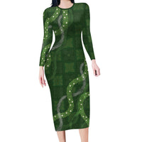 Hawaiian Quilt Long Sleeve Bodycon Dress Pele Hair Hinahina Lei Green Version