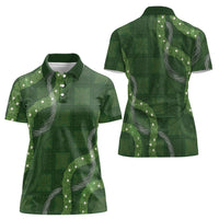 Hawaiian Quilt Women Polo Shirt Pele Hair Hinahina Lei Green Version LT05 - Polynesian Pride