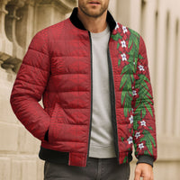 Tonga Language Week Bomber Puffer Jacket Heilala Floral Red