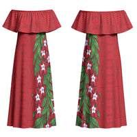 Tonga Language Week Couples Matching Off Shoulder Maxi Dress and Hawaiian Shirt Heilala Floral Red