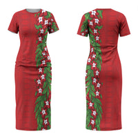 Tonga Language Week Couples Matching Short Sleeve Bodycon Dress and Long Sleeve Button Shirt Heilala Floral Red LT05 - Polynesian Pride