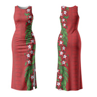 Tonga Language Week Couples Matching Tank Maxi Dress and Long Sleeve Button Shirt Heilala Floral Red