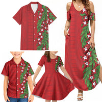 Tonga Language Week Family Matching Summer Maxi Dress and Hawaiian Shirt Heilala Floral Red