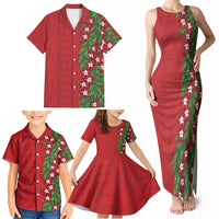Tonga Language Week Family Matching Tank Maxi Dress and Hawaiian Shirt Heilala Floral Red