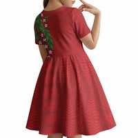 Tonga Language Week Kid Short Sleeve Dress Heilala Floral Red LT05 - Polynesian Pride