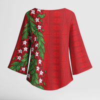 Tonga Language Week Kimono Sleeve Blouse Heilala Floral Red
