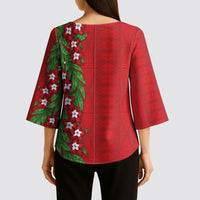 Tonga Language Week Kimono Sleeve Blouse Heilala Floral Red
