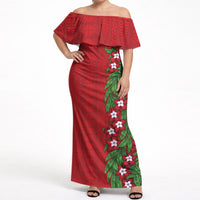 Tonga Language Week Off Shoulder Maxi Dress Heilala Floral Red LT05 Women Red - Polynesian Pride