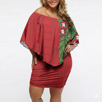 Tonga Language Week Off Shoulder Short Dress Heilala Floral Red LT05 Women Red - Polynesian Pride