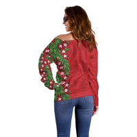Tonga Language Week Off Shoulder Sweater Heilala Floral Red