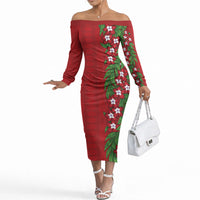 Tonga Language Week Off The Shoulder Long Sleeve Dress Heilala Floral Red LT05 Women Red - Polynesian Pride