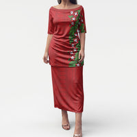 Tonga Language Week Puletasi Heilala Floral Red LT05 Long Dress Red - Polynesian Pride