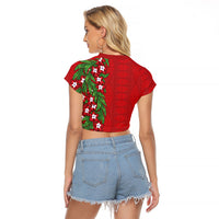 Tonga Language Week Raglan Cropped T Shirt Heilala Floral Red