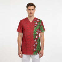 Tonga Language Week Scrub Top Heilala Floral Red