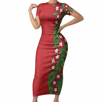Tonga Language Week Short Sleeve Bodycon Dress Heilala Floral Red LT05 Long Dress Red - Polynesian Pride