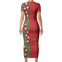 Tonga Language Week Short Sleeve Bodycon Dress Heilala Floral Red LT05 - Polynesian Pride