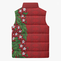 Tonga Language Week Sleeveless Puffer Jacket Heilala Floral Red