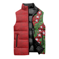 Tonga Language Week Sleeveless Puffer Jacket Heilala Floral Red