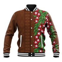 Tonga Language Week Baseball Jacket Heilala Floral Brown