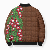 Tonga Language Week Bomber Puffer Jacket Heilala Floral Brown