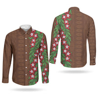 Tonga Language Week Couples Matching Off The Shoulder Long Sleeve Dress and Long Sleeve Button Shirt Heilala Floral Brown