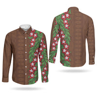 Tonga Language Week Couples Matching Short Sleeve Bodycon Dress and Long Sleeve Button Shirt Heilala Floral Brown LT05 - Polynesian Pride