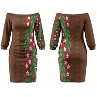 Tonga Language Week Family Matching Off The Shoulder Long Sleeve Dress and Hawaiian Shirt Heilala Floral Brown