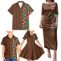 Tonga Language Week Family Matching Puletasi and Hawaiian Shirt Heilala Floral Brown LT05 - Polynesian Pride