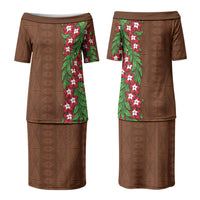 Tonga Language Week Family Matching Puletasi and Hawaiian Shirt Heilala Floral Brown