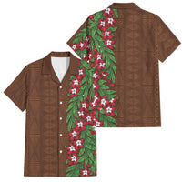 Tonga Language Week Family Matching Puletasi and Hawaiian Shirt Heilala Floral Brown LT05 Dad's Shirt - Short Sleeve Brown - Polynesian Pride