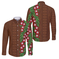 Tonga Language Week Family Matching Puletasi and Hawaiian Shirt Heilala Floral Brown LT05 Dad's Shirt - Long Sleeve Brown - Polynesian Pride